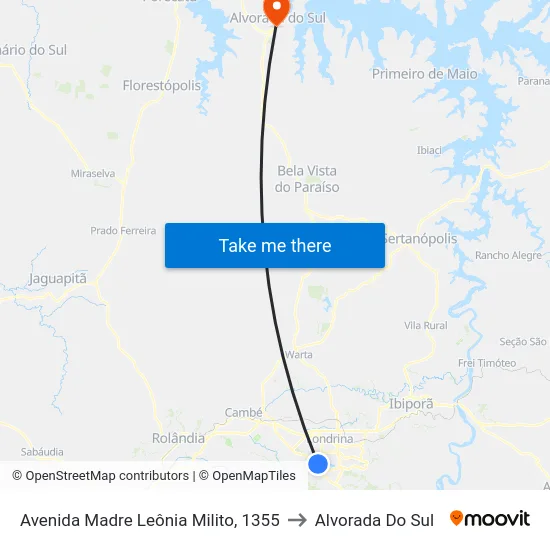 Avenida Madre Leônia Milito, 1355 to Alvorada Do Sul map
