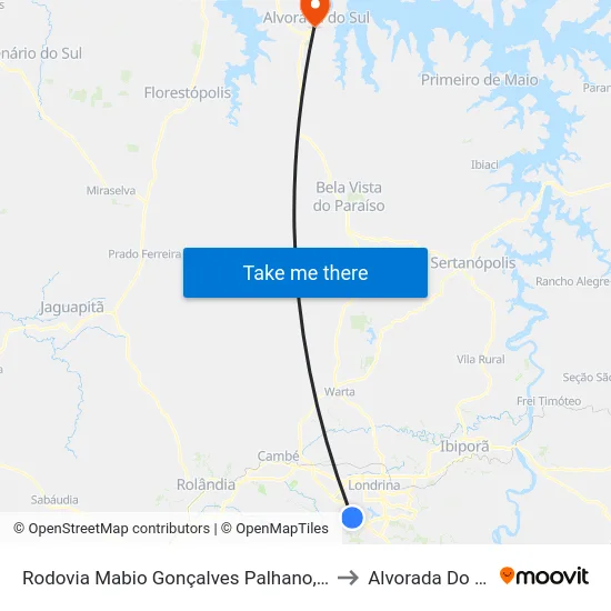Rodovia Mabio Gonçalves Palhano, 300 to Alvorada Do Sul map