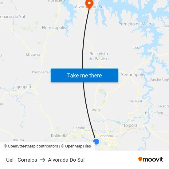 Uel - Correios to Alvorada Do Sul map