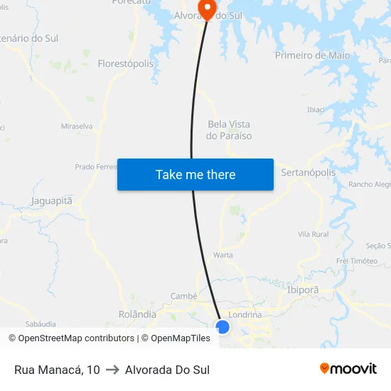 Rua Manacá, 10 to Alvorada Do Sul map