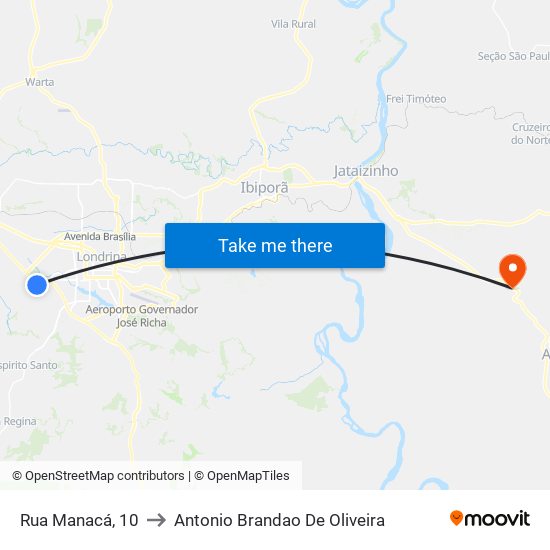 Rua Manacá, 10 to Antonio Brandao De Oliveira map
