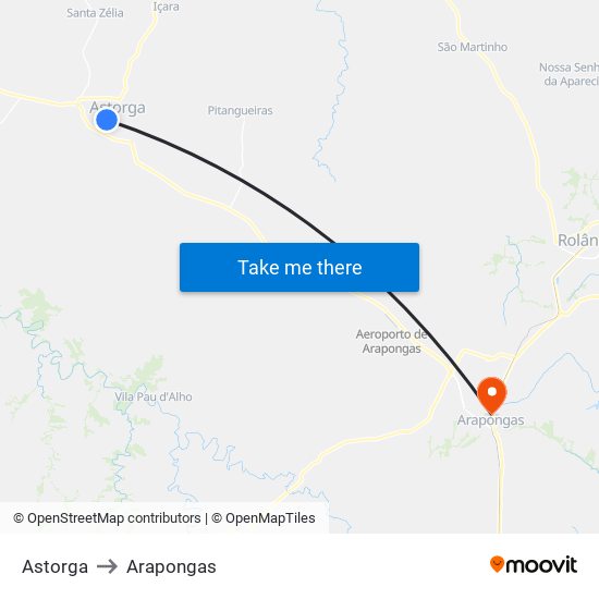 Astorga to Arapongas map