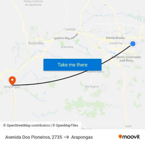 Avenida Dos Pioneiros, 2735 to Arapongas map