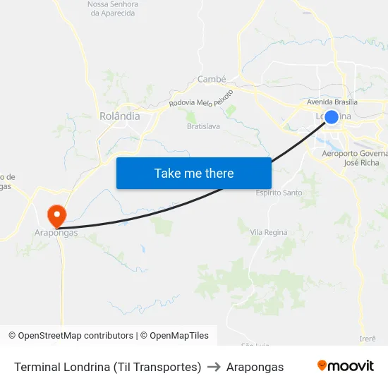 Terminal Londrina (Til Transportes) to Arapongas map