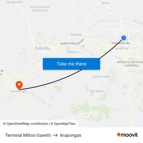 Terminal Milton Gavetti to Arapongas map