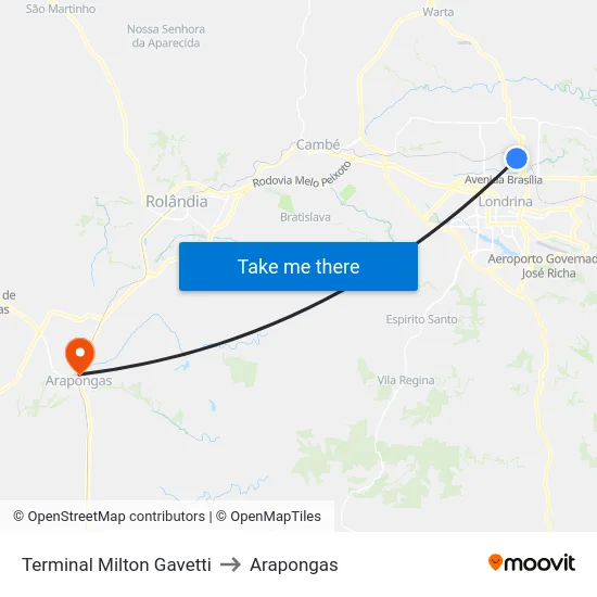 Terminal Milton Gavetti to Arapongas map