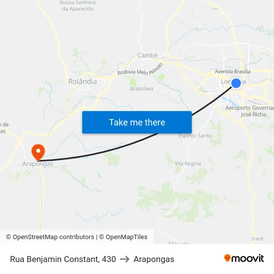 Rua Benjamin Constant, 430 to Arapongas map