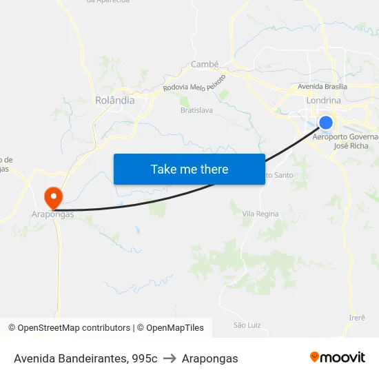 Avenida Bandeirantes, 995c to Arapongas map