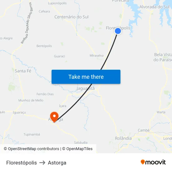 Florestópolis to Astorga map
