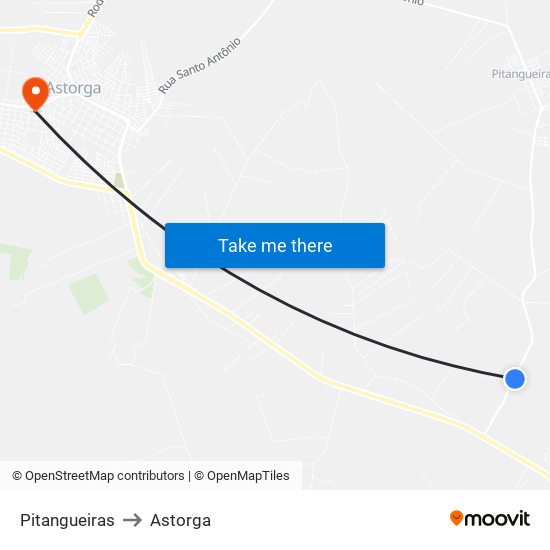 Pitangueiras to Astorga map