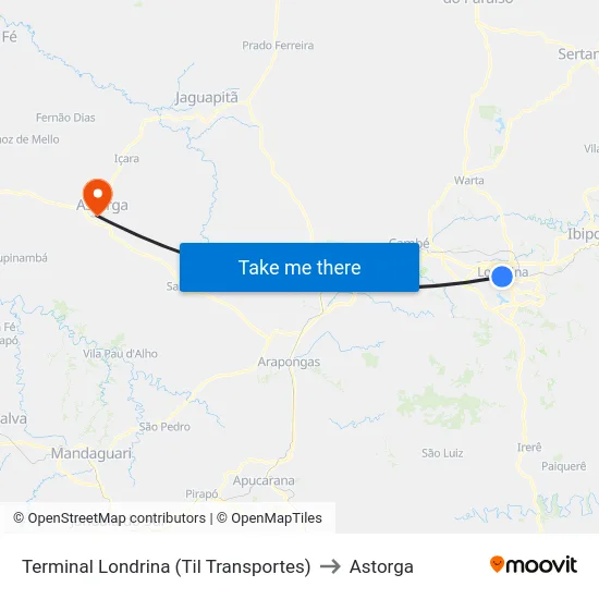 Terminal Londrina (Til Transportes) to Astorga map