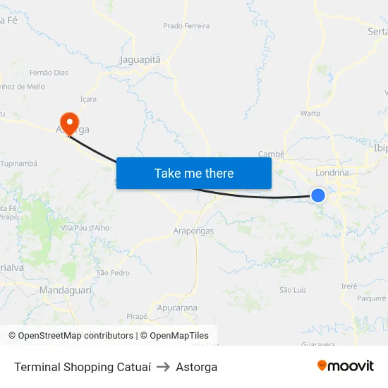 Terminal Shopping Catuaí to Astorga map