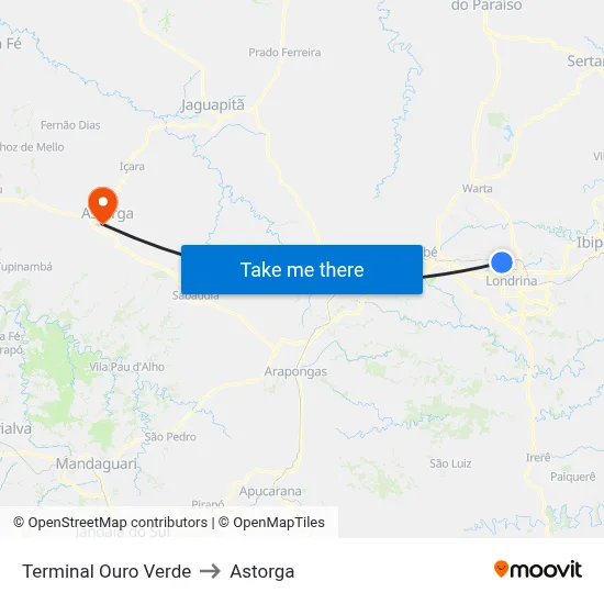 Terminal Ouro Verde to Astorga map