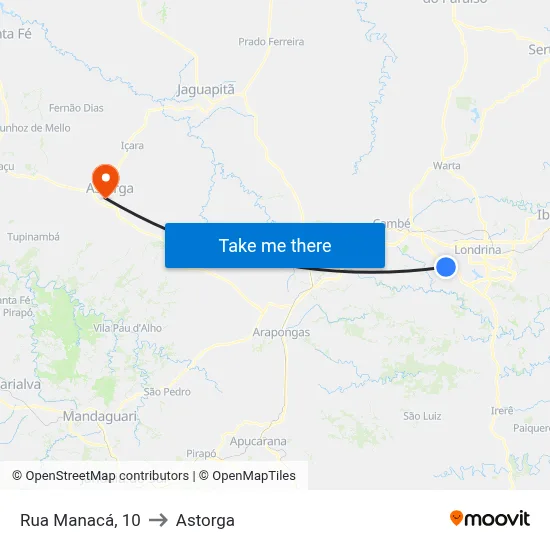 Rua Manacá, 10 to Astorga map