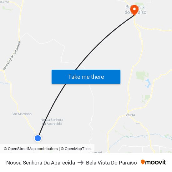 Nossa Senhora Da Aparecida to Bela Vista Do Paraíso map