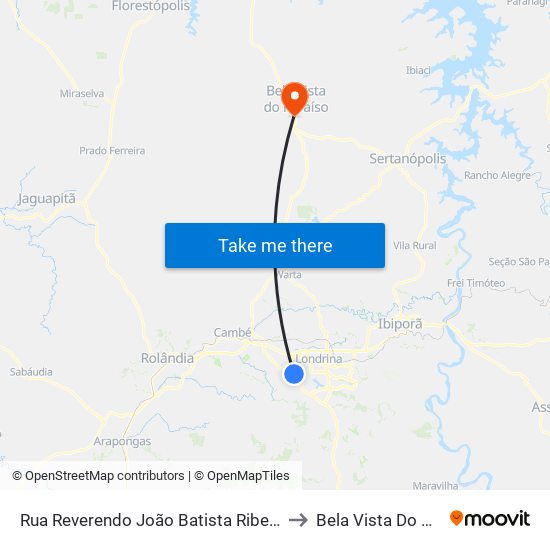 Rua Reverendo João Batista Ribeiro Neto, 76 to Bela Vista Do Paraíso map