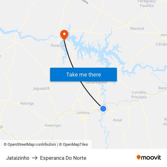 Jataizinho to Esperanca Do Norte map