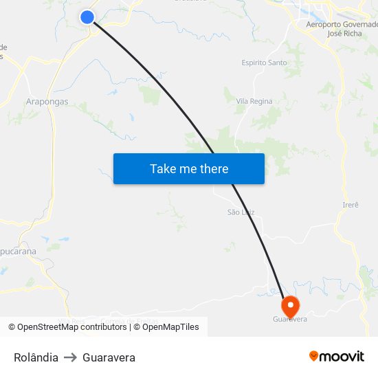 Rolândia to Guaravera map