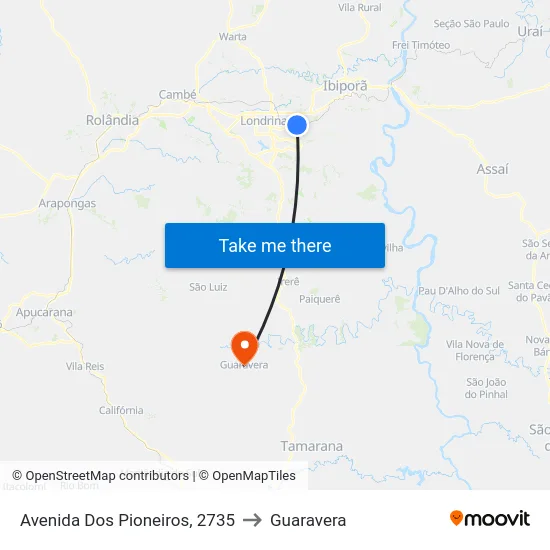 Avenida Dos Pioneiros, 2735 to Guaravera map