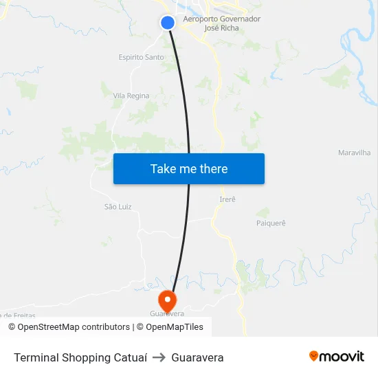 Terminal Shopping Catuaí to Guaravera map