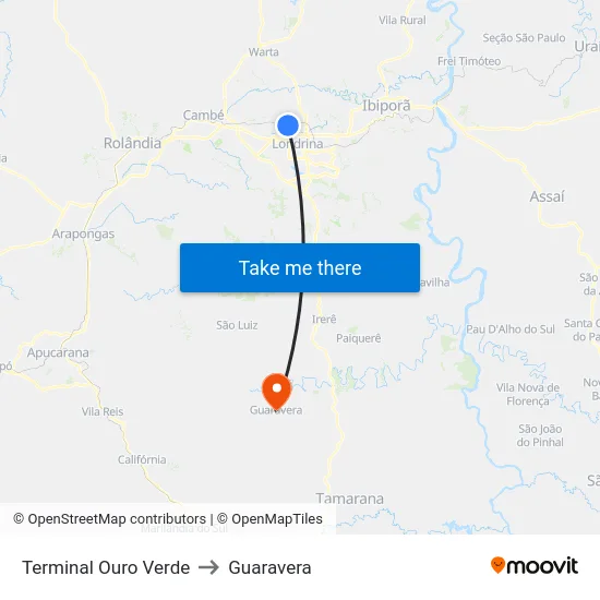 Terminal Ouro Verde to Guaravera map