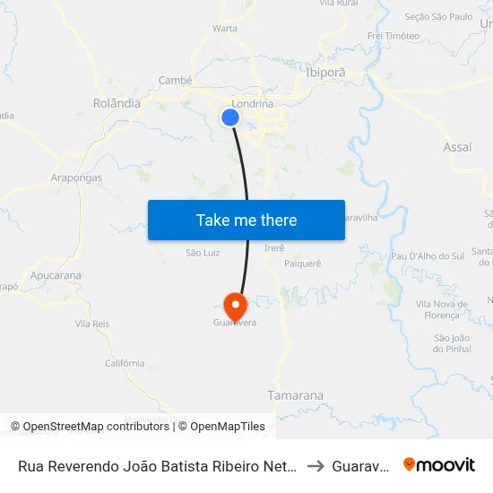 Rua Reverendo João Batista Ribeiro Neto, 76 to Guaravera map