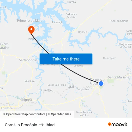 Cornélio Procópio to Ibiaci map