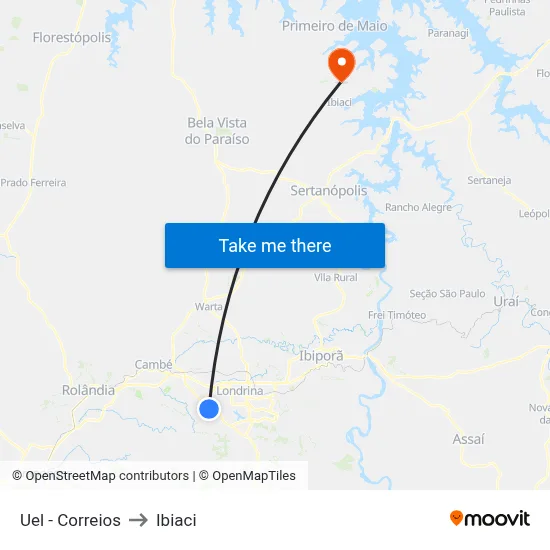 Uel - Correios to Ibiaci map