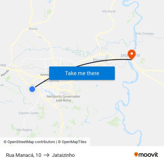 Rua Manacá, 10 to Jataizinho map