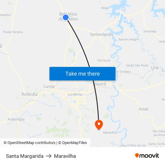 Santa Margarida to Maravilha map