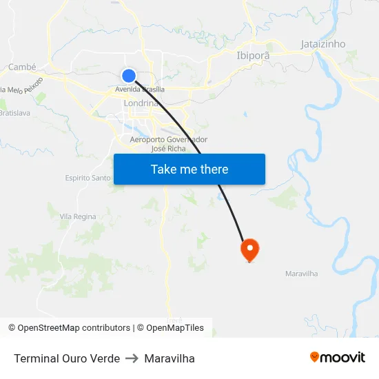 Terminal Ouro Verde to Maravilha map