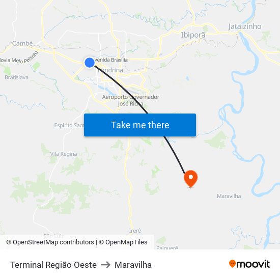 Terminal  Região Oeste to Maravilha map