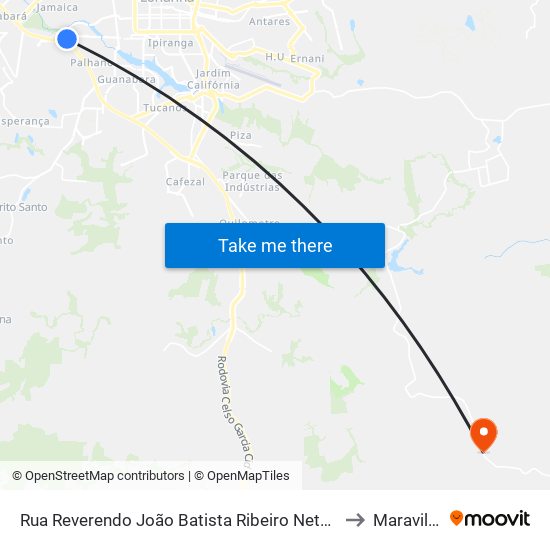 Rua Reverendo João Batista Ribeiro Neto, 76 to Maravilha map