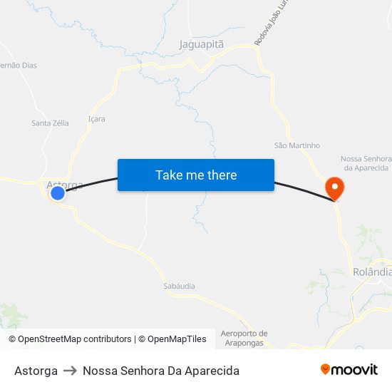 Astorga to Nossa Senhora Da Aparecida map