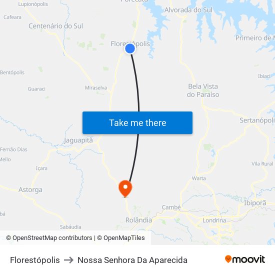 Florestópolis to Nossa Senhora Da Aparecida map