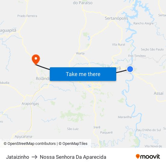 Jataizinho to Nossa Senhora Da Aparecida map