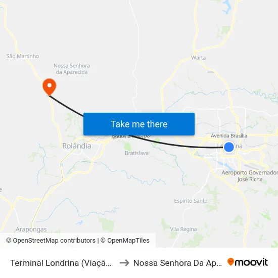Terminal Londrina (Viação Garcia) to Nossa Senhora Da Aparecida map
