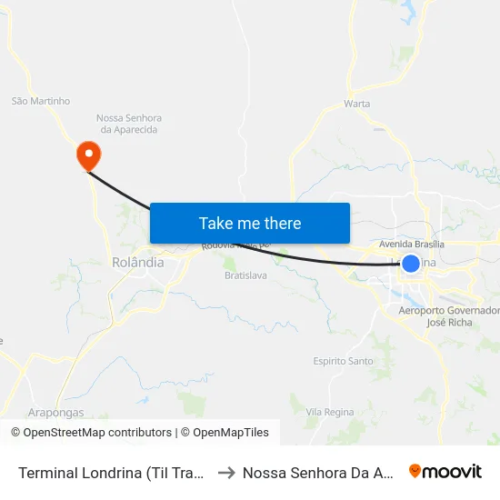 Terminal Londrina (Til Transportes) to Nossa Senhora Da Aparecida map