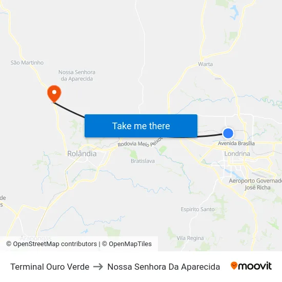 Terminal Ouro Verde to Nossa Senhora Da Aparecida map