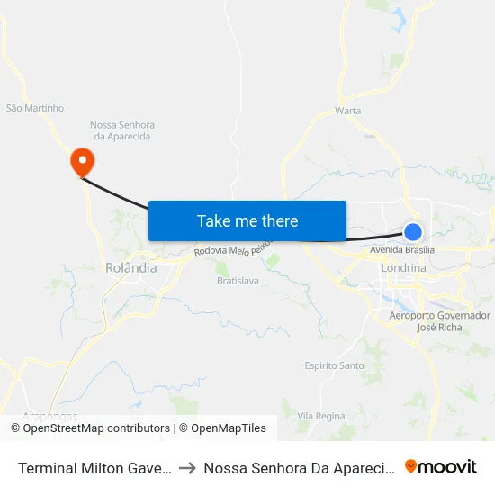 Terminal Milton Gavetti to Nossa Senhora Da Aparecida map