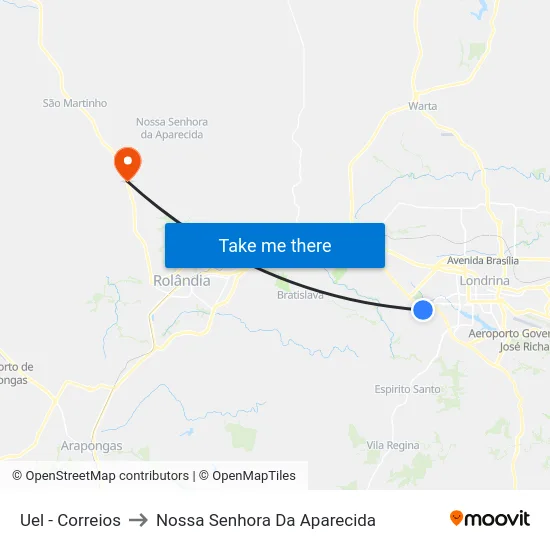 Uel - Correios to Nossa Senhora Da Aparecida map