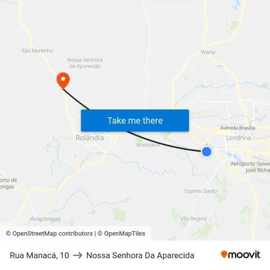 Rua Manacá, 10 to Nossa Senhora Da Aparecida map