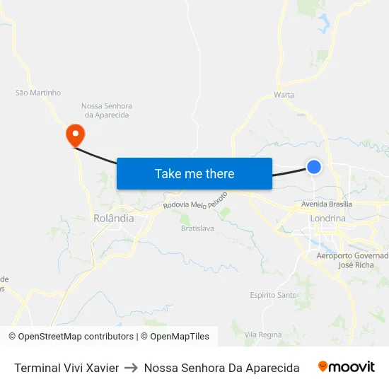 Terminal Vivi Xavier to Nossa Senhora Da Aparecida map