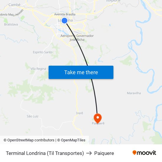 Terminal Londrina (Til Transportes) to Paiquere map