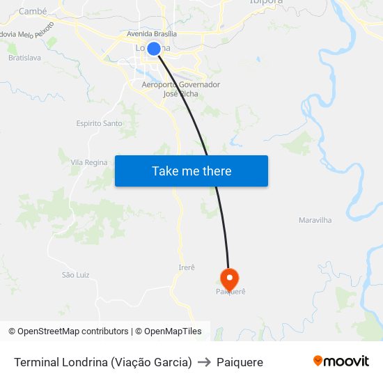 Terminal Londrina  (Viação Garcia) to Paiquere map