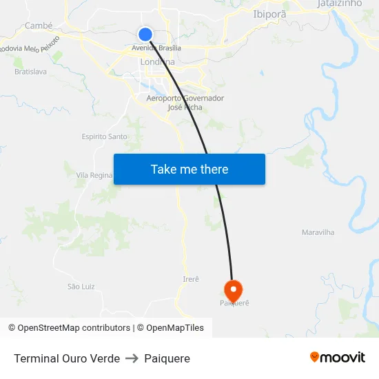 Terminal Ouro Verde to Paiquere map