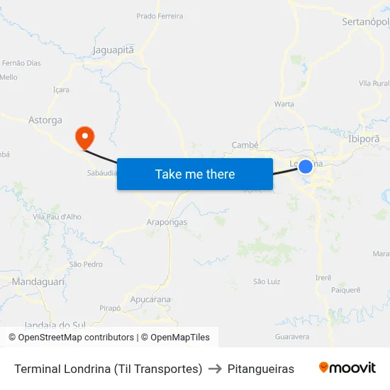 Terminal Londrina (Til Transportes) to Pitangueiras map