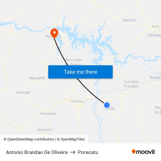Antonio Brandao De Oliveira to Porecatu map