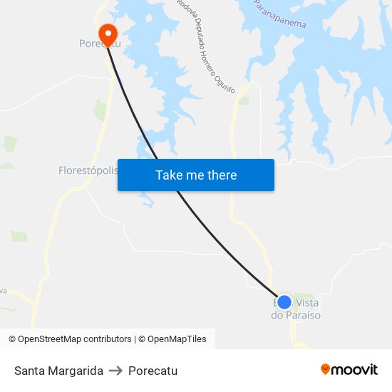 Santa Margarida to Porecatu map