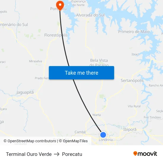 Terminal Ouro Verde to Porecatu map